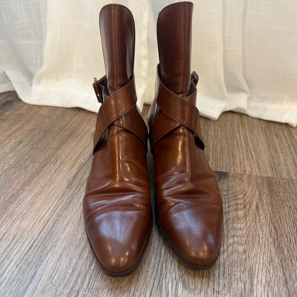 Salvatore Ferragamo Booties Boots Women’s Sz 6.5 Brown Leather Low Heel Classic - Picture 3 of 8